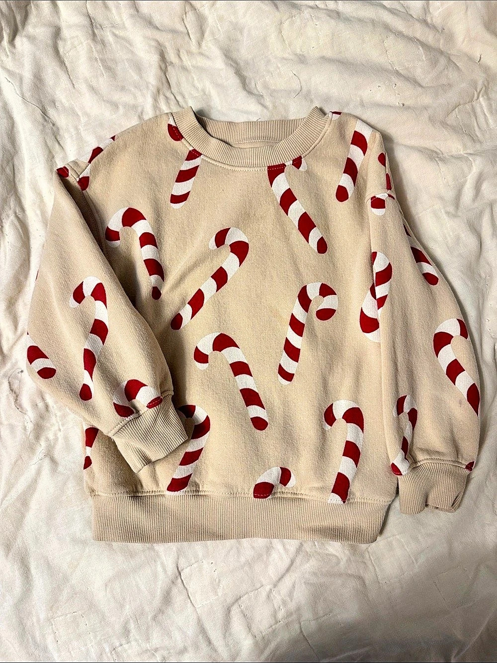 H&M Printed Sweatshirt candy cane Beige & Red Size 3T/4T
